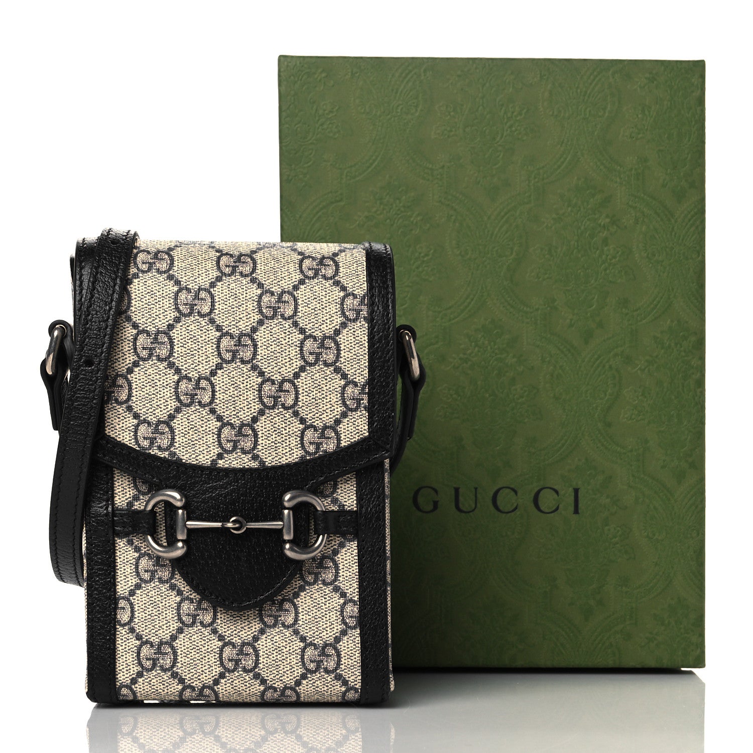 Gucci GG Supreme Monogram Textured Dollar Calfskin Mini Horsebit 1955 Crossbody Bag Beige Blue 11 of 11