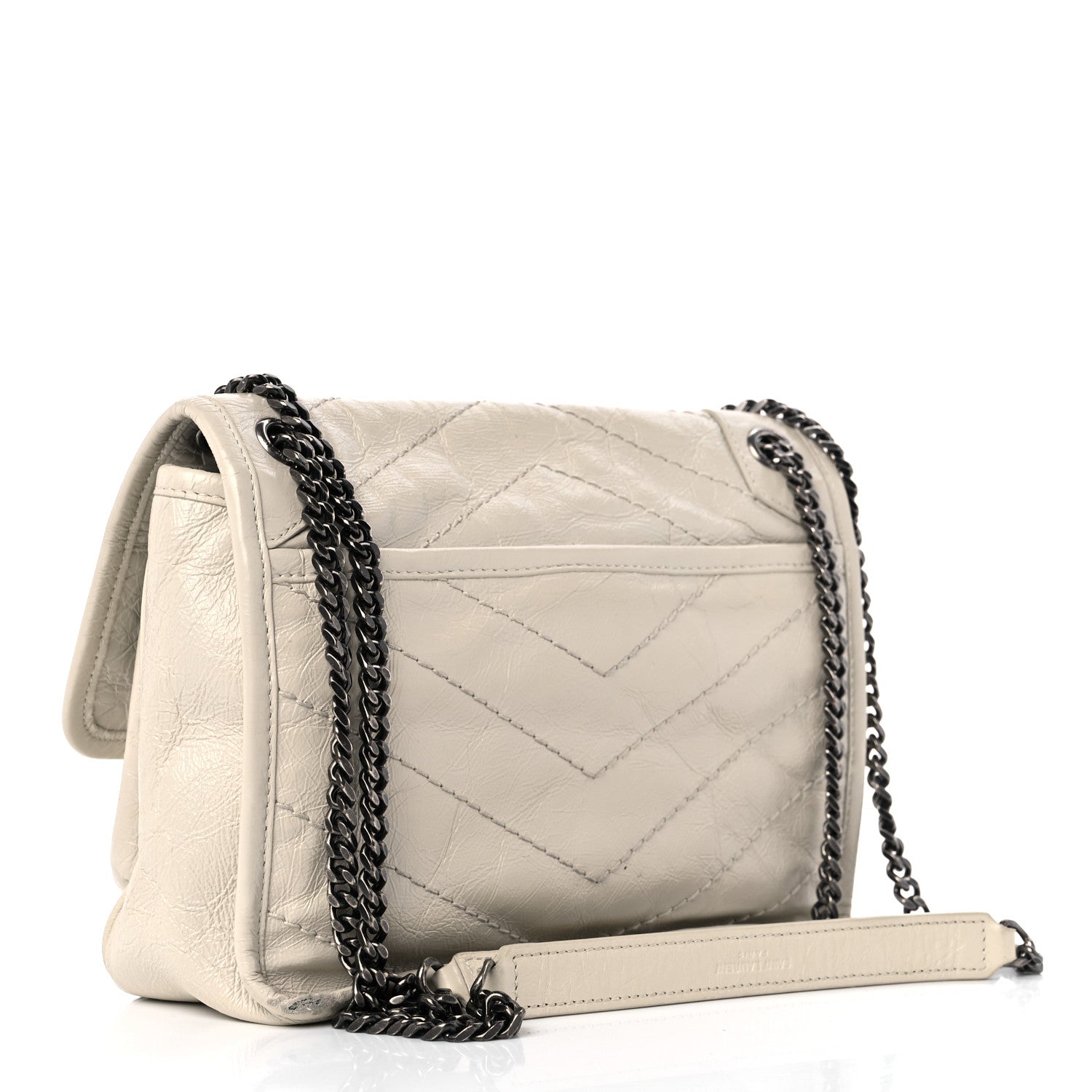 Saint Laurent Crinkled Calfskin Matelasse Monogram Baby Niki Chain Satchel White 3 of 15