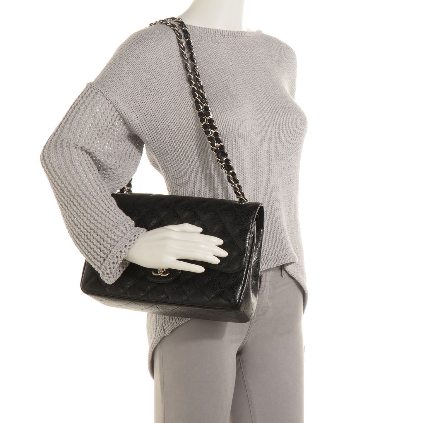 Caviar Quilted Jumbo Double Flap Black