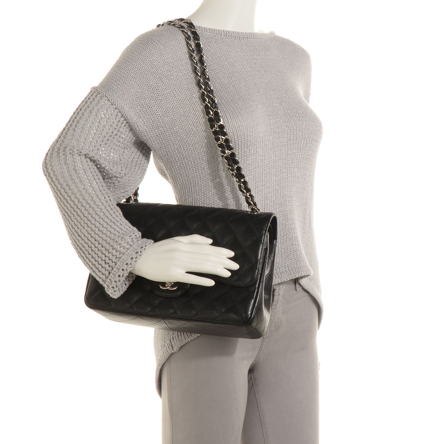 Chanel Caviar Quilted Jumbo Double Flap Black 2 of 8
