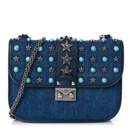 Valentino Garavani Denim Star Studded Small Lock Flap Blue 3 of 10