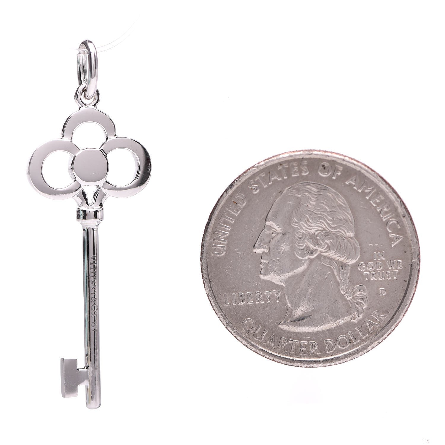 Tiffany 18K White Gold Diamond Crown Key Pendant 2 of 4