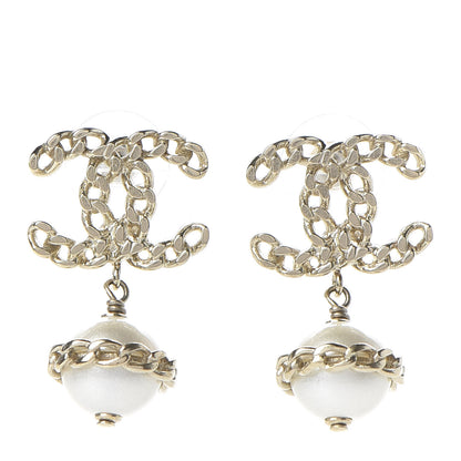 Chanel Chain Pearl CC Drop Earrings Gold 1 of 5