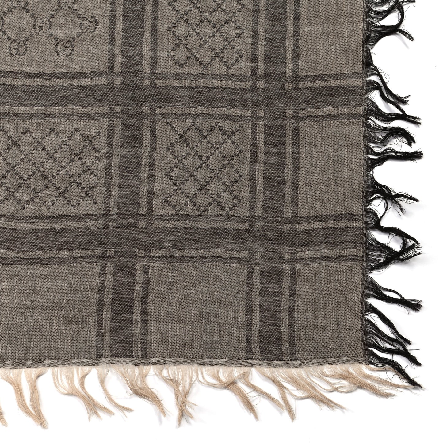 Wool Silk GG Monogram Diamante Plaid Surviee Shawl Beige Dark Brown