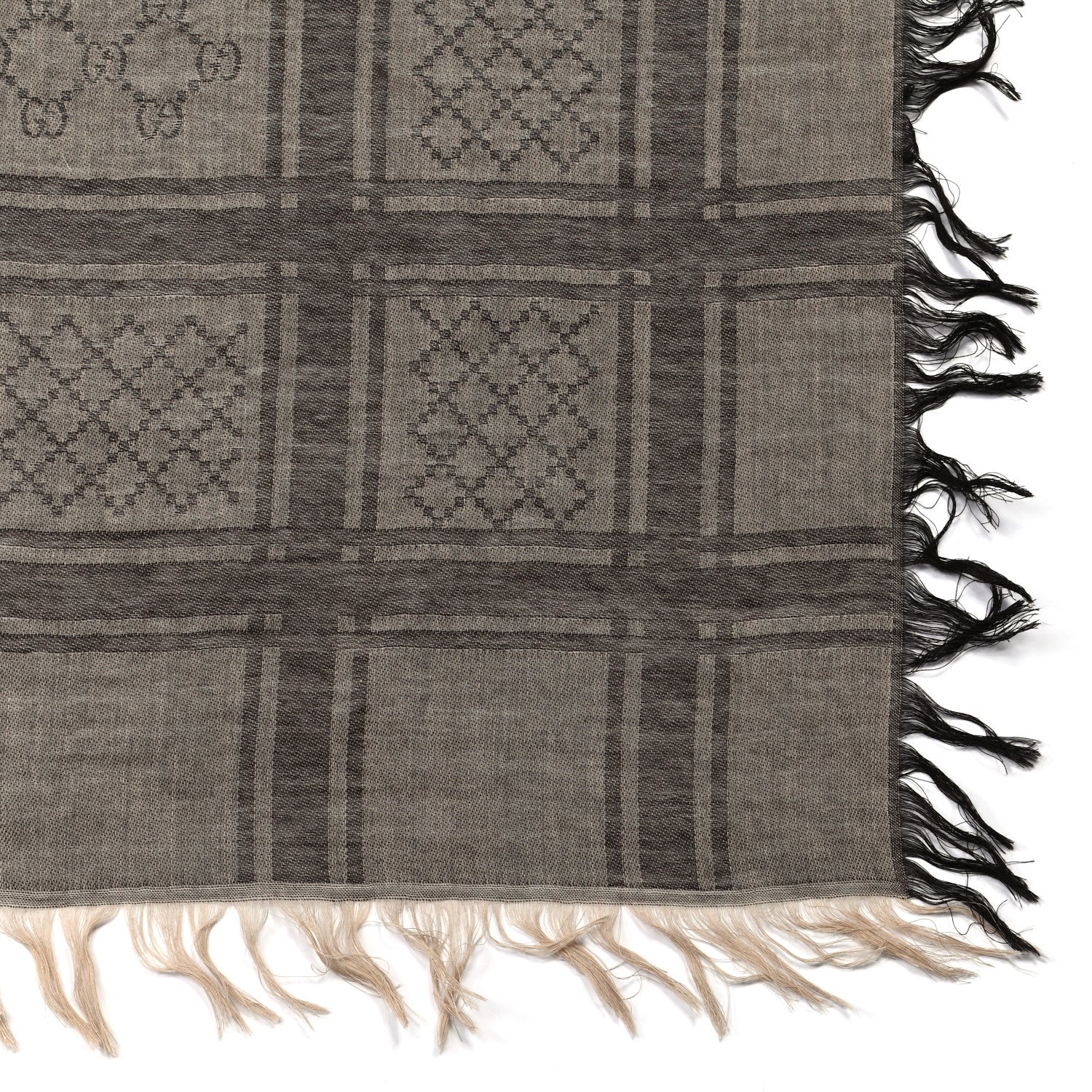 Gucci Wool Silk GG Monogram Diamante Plaid Surviee Shawl Beige Dark Brown 2 of 5