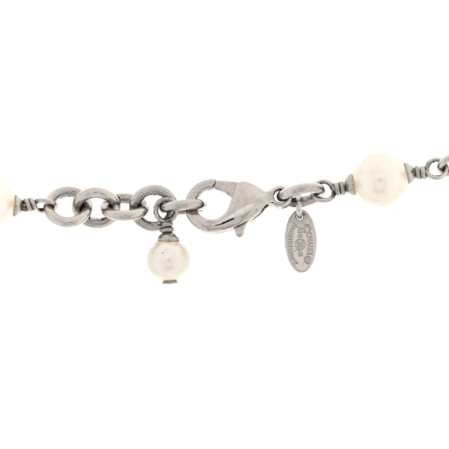 Chanel Crystal Pearl CC Long Necklace Silver 4 of 4