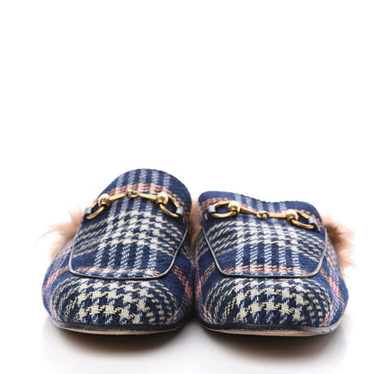Gucci Tartan Fur Mens Princetown Slippers 9 Blue 2 of 7