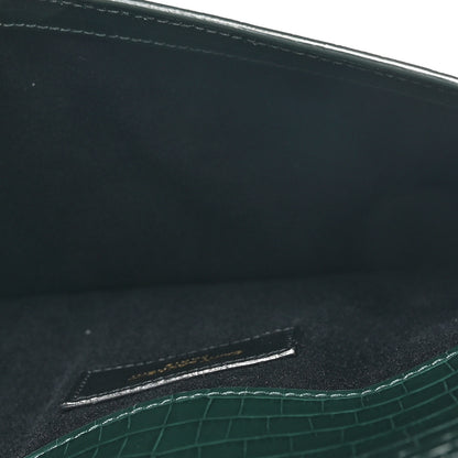 Saint Laurent Calfskin Crocodile Embossed Uptown Monogram Pouch Mint 5 of 6