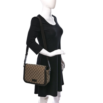Gucci Monogram Flap Messenger Bag Beige Dark Brown 2 of 9