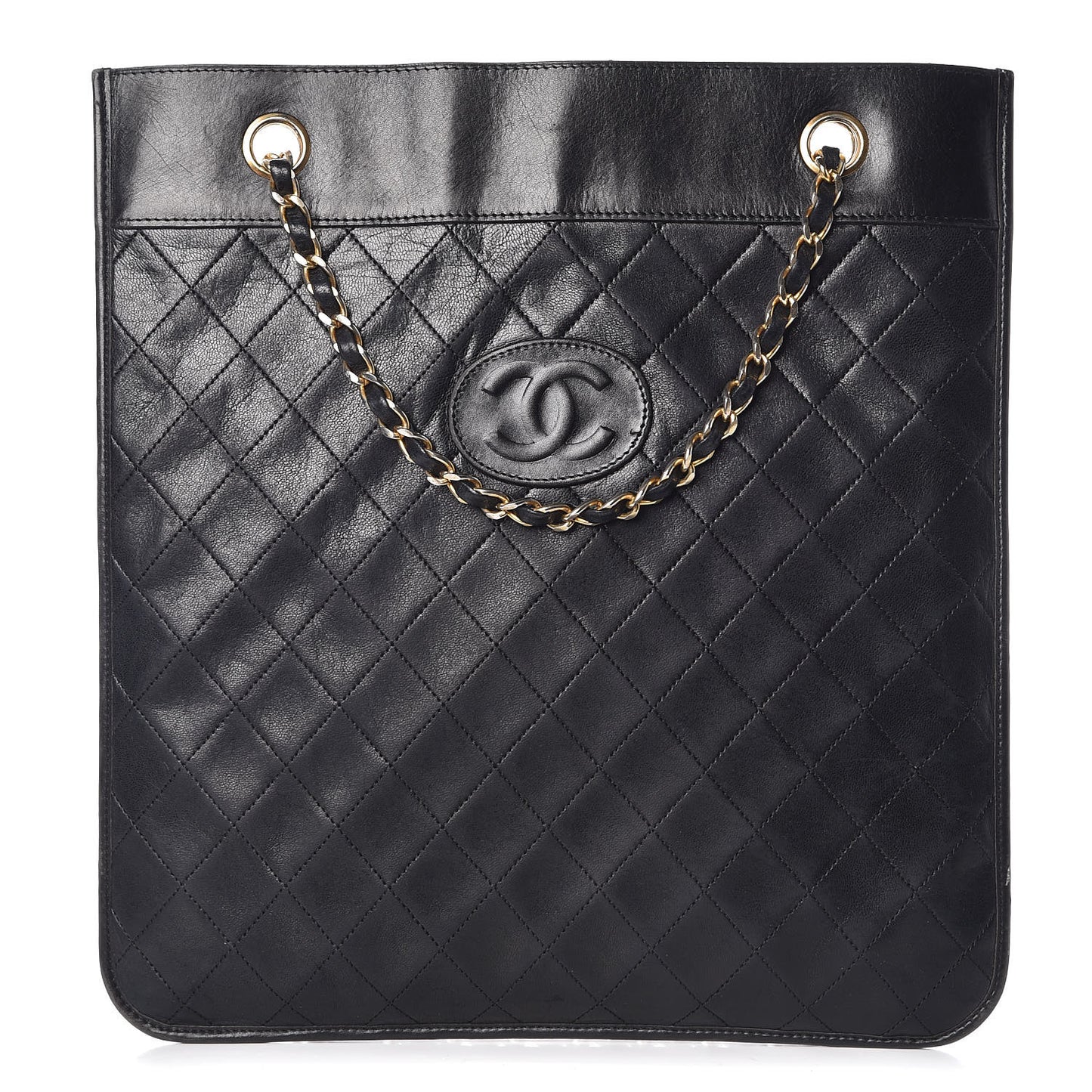 Lambskin Stitched CC Flat Tote Black