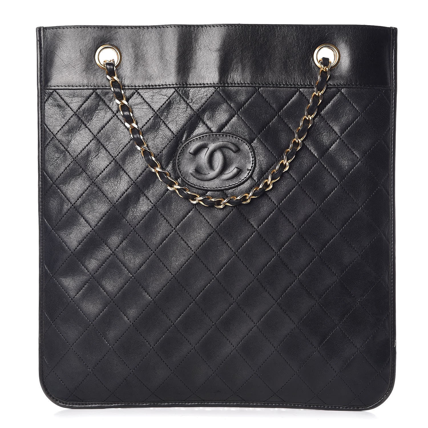 Chanel Lambskin Stitched CC Flat Tote Black 1 of 10