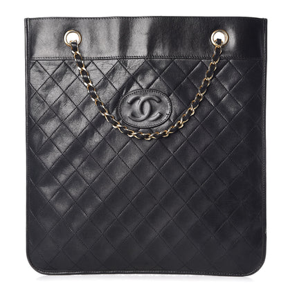 Chanel Lambskin Stitched CC Flat Tote Black 1 of 10