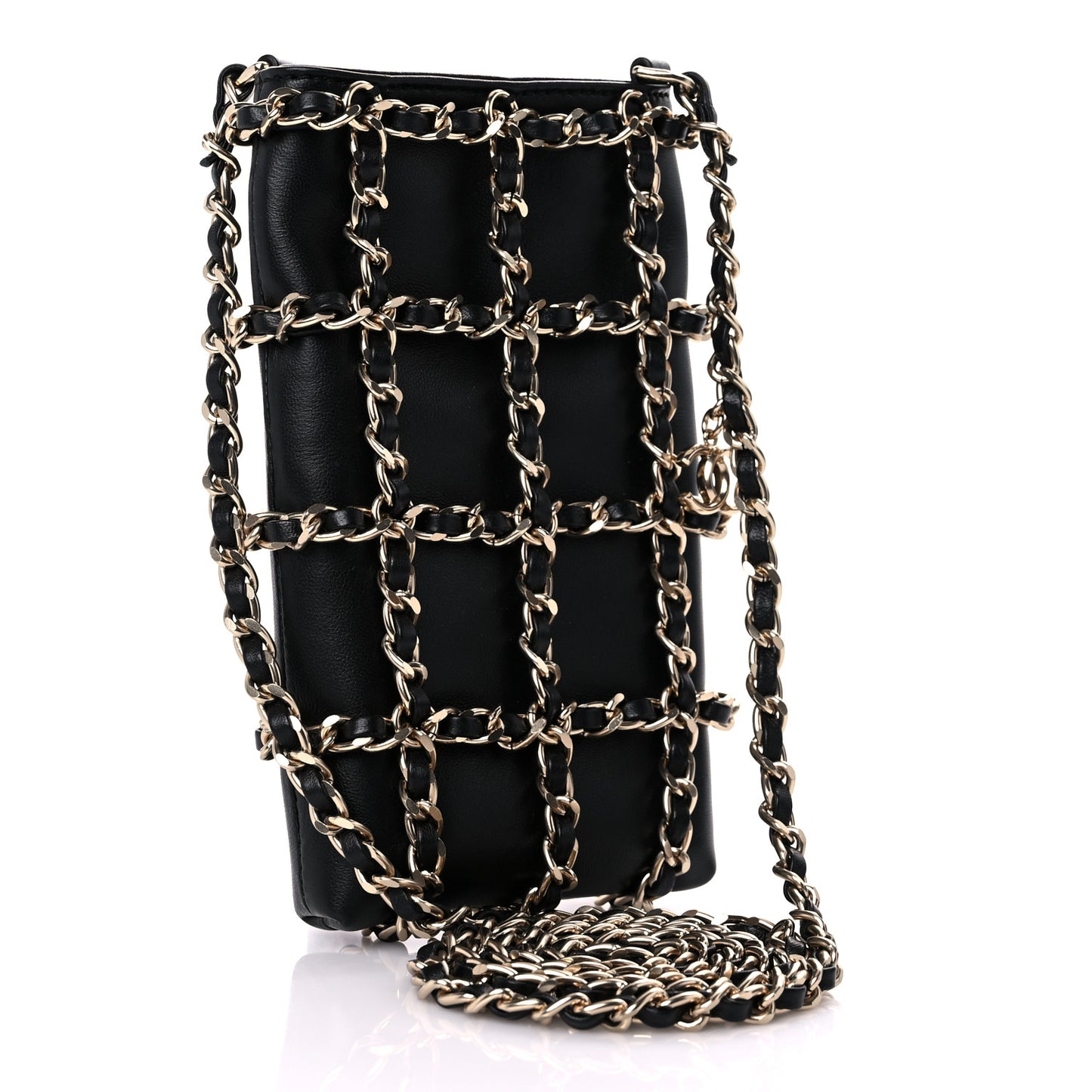Lambskin Tech Me Out Clutch With Chain Black