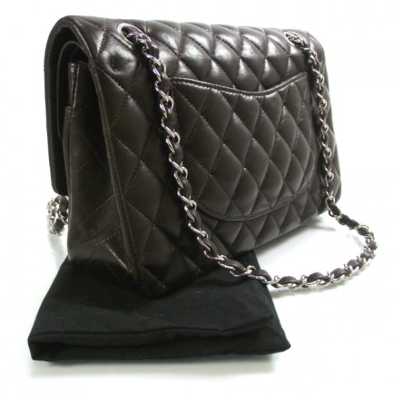 Lambskin Medium Double Flap Dark Brown