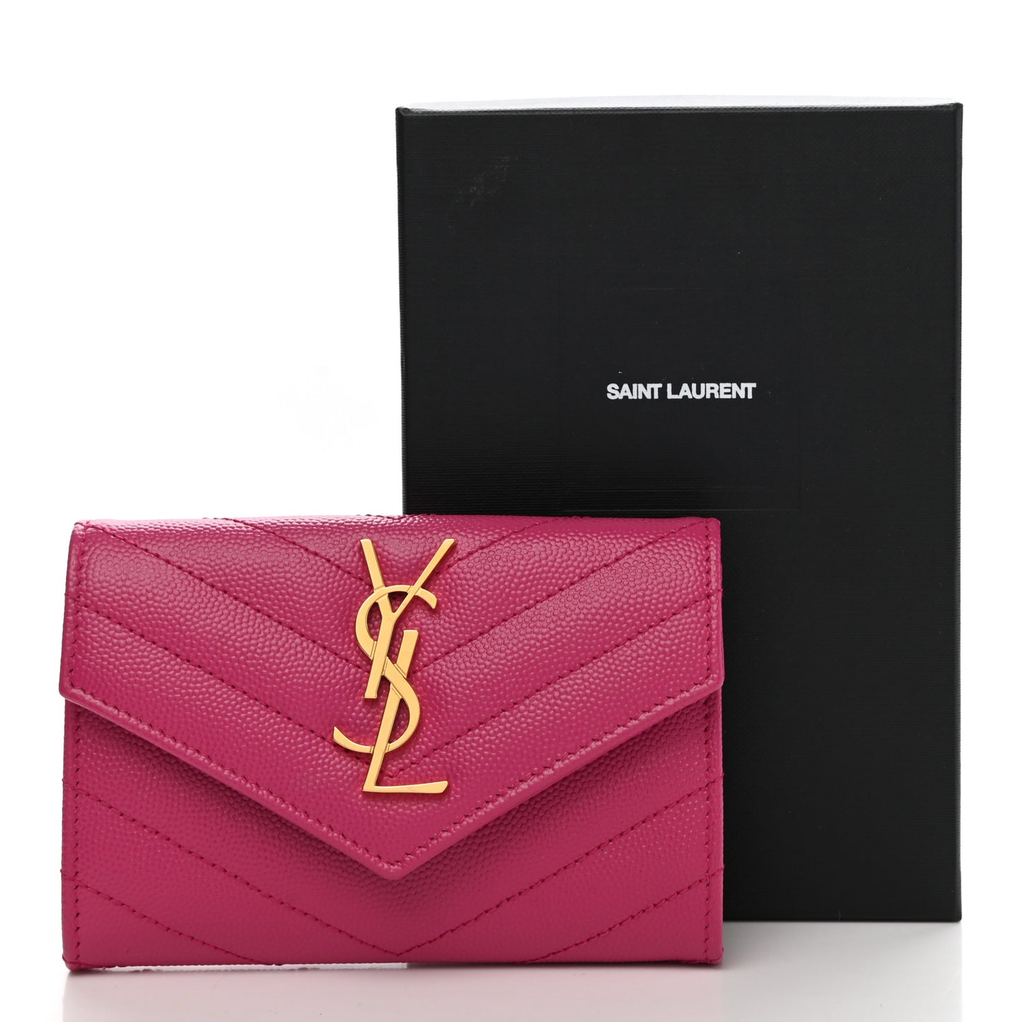 Grain De Poudre Matelasse Chevron Small Monogram Envelope Wallet Fuxia Couture