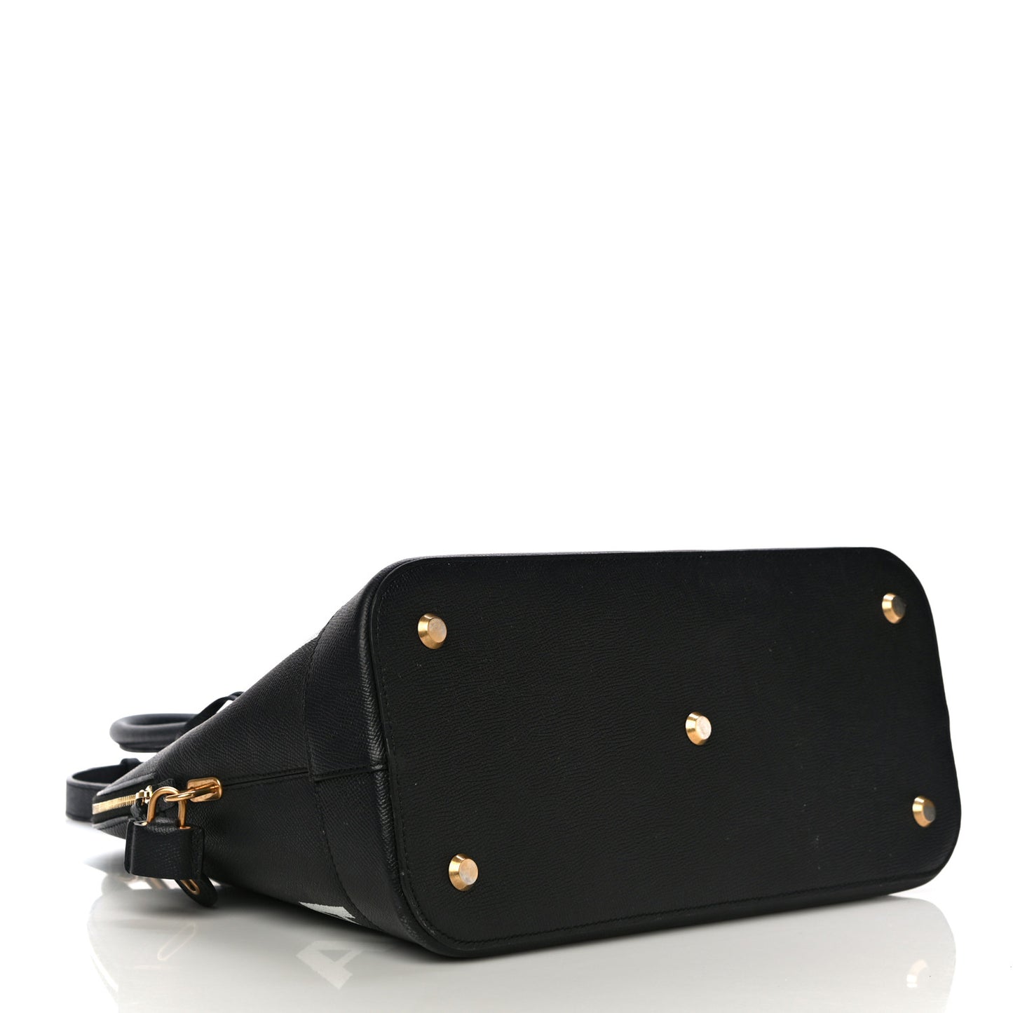 Signature Grained Calfskin Logo M Ville Top Handle Bag Black