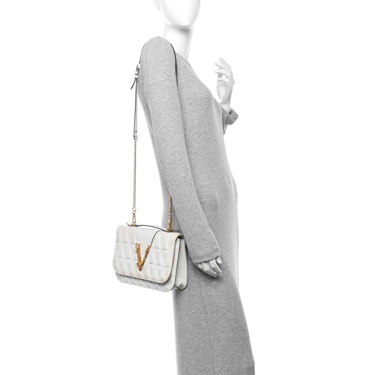 Versace Nappa Quilted Virtus Top Handle Shoulder Bag White 2 of 13