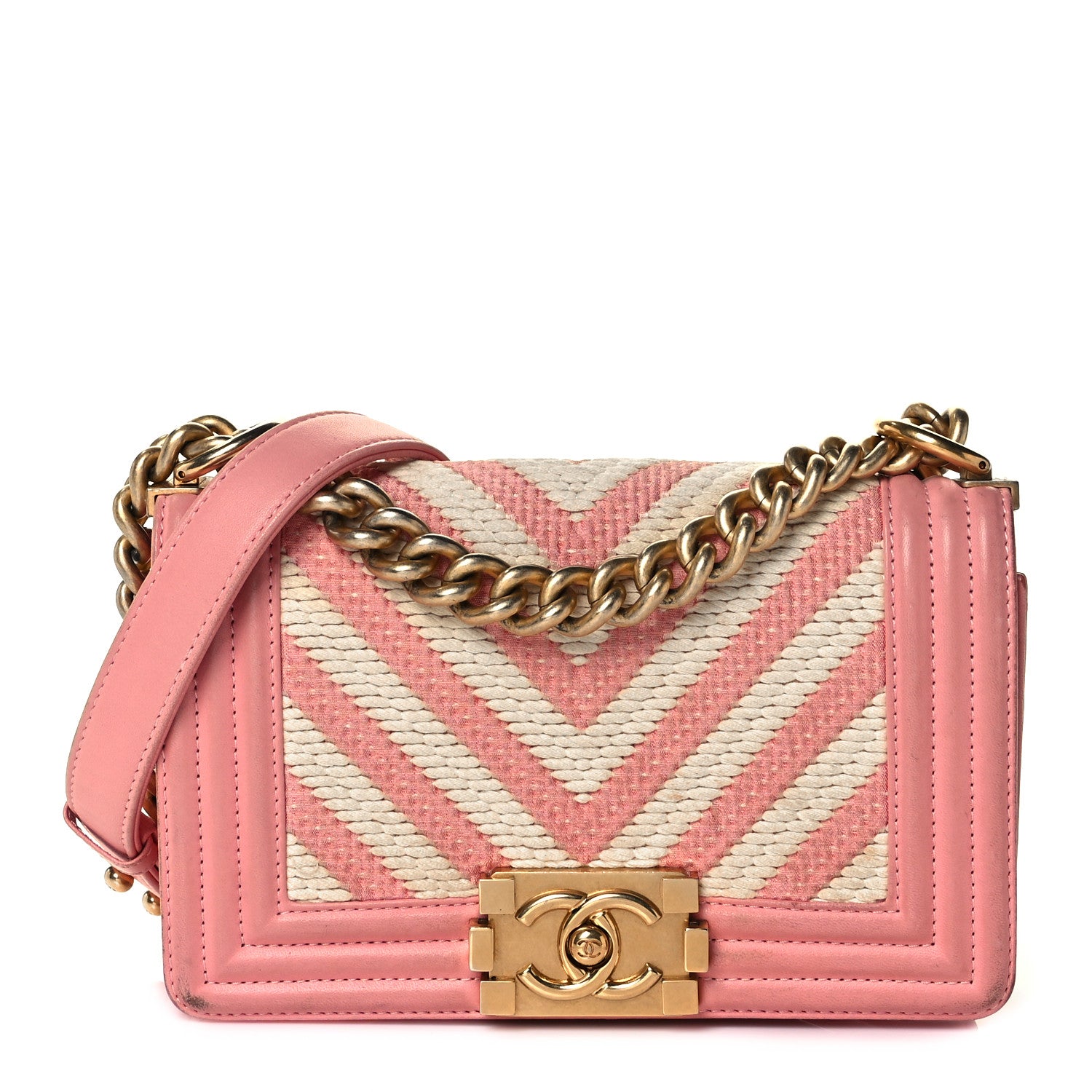 Chanel Fabric Chevron Braided Small Boy Flap Pink Ivory 1 of 13