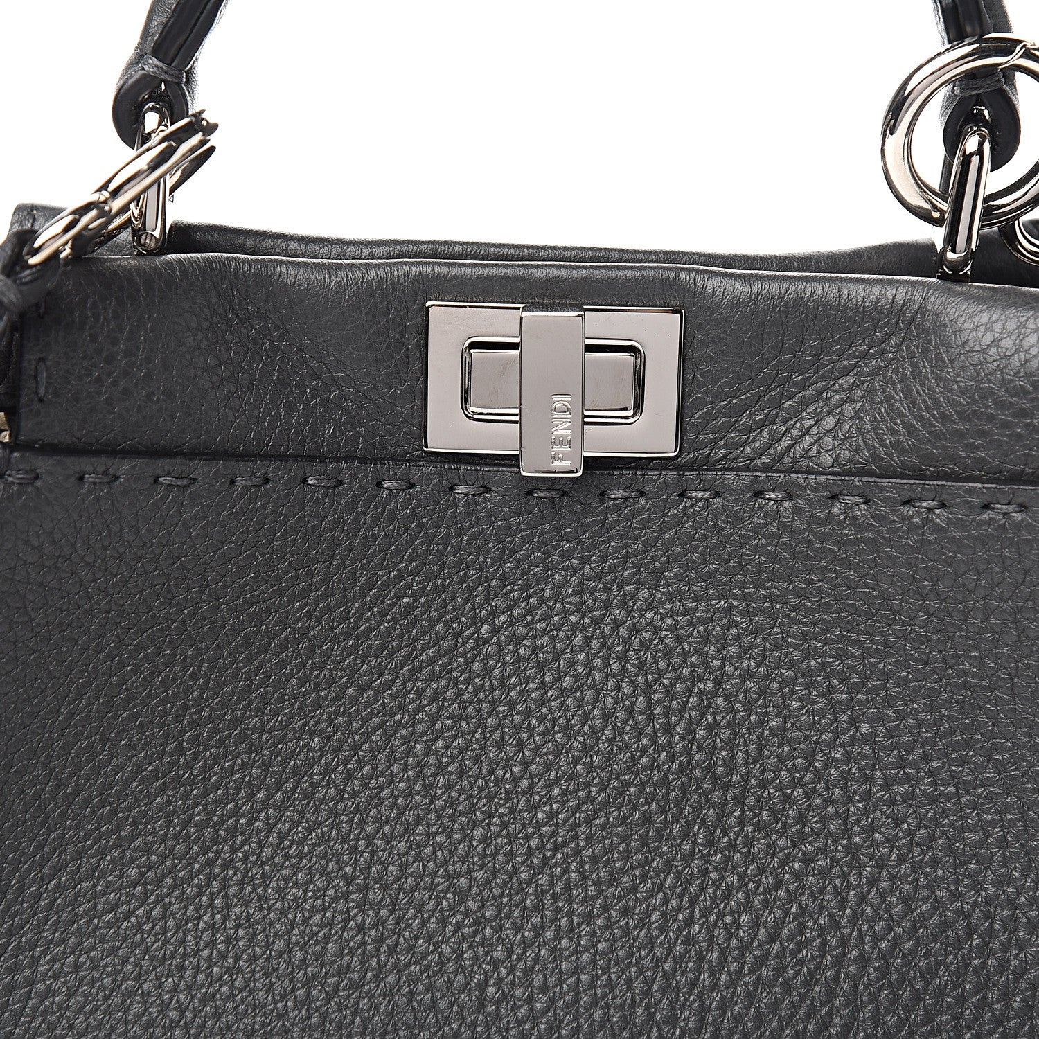 Fendi Cuoio Romano Selleria Bi-Color Mini Peekaboo Iconic Satchel Asfalto Latte 9 of 9
