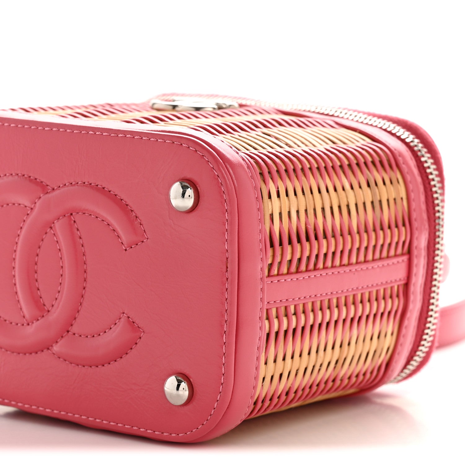 Chanel Calfskin Raffia Small Take Away Vanity Case Bag Pink Beige 10 of 12