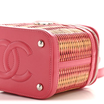 Chanel Calfskin Raffia Small Take Away Vanity Case Bag Pink Beige 10 of 12