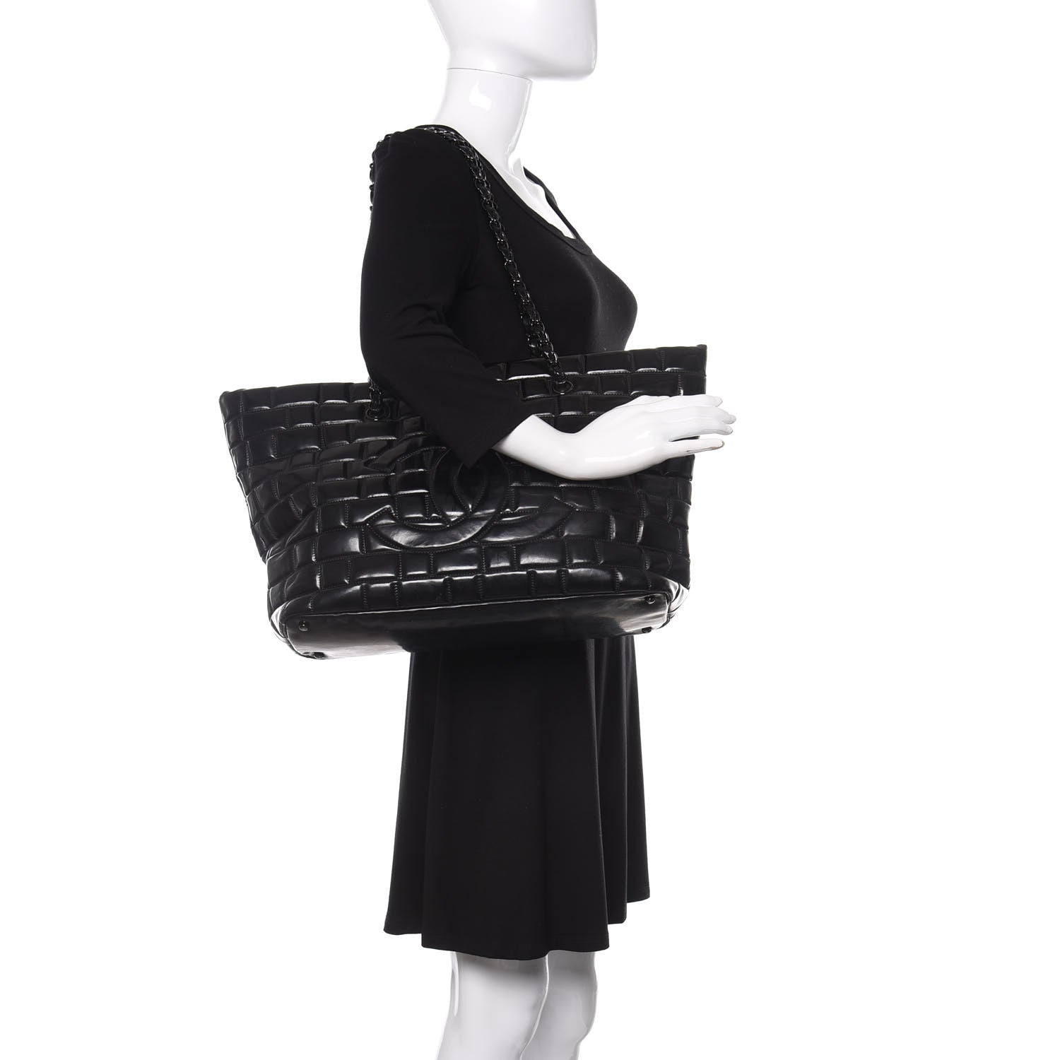 Chanel Vinyl Quilted Frozen Shopping Tote Black 2 of 16