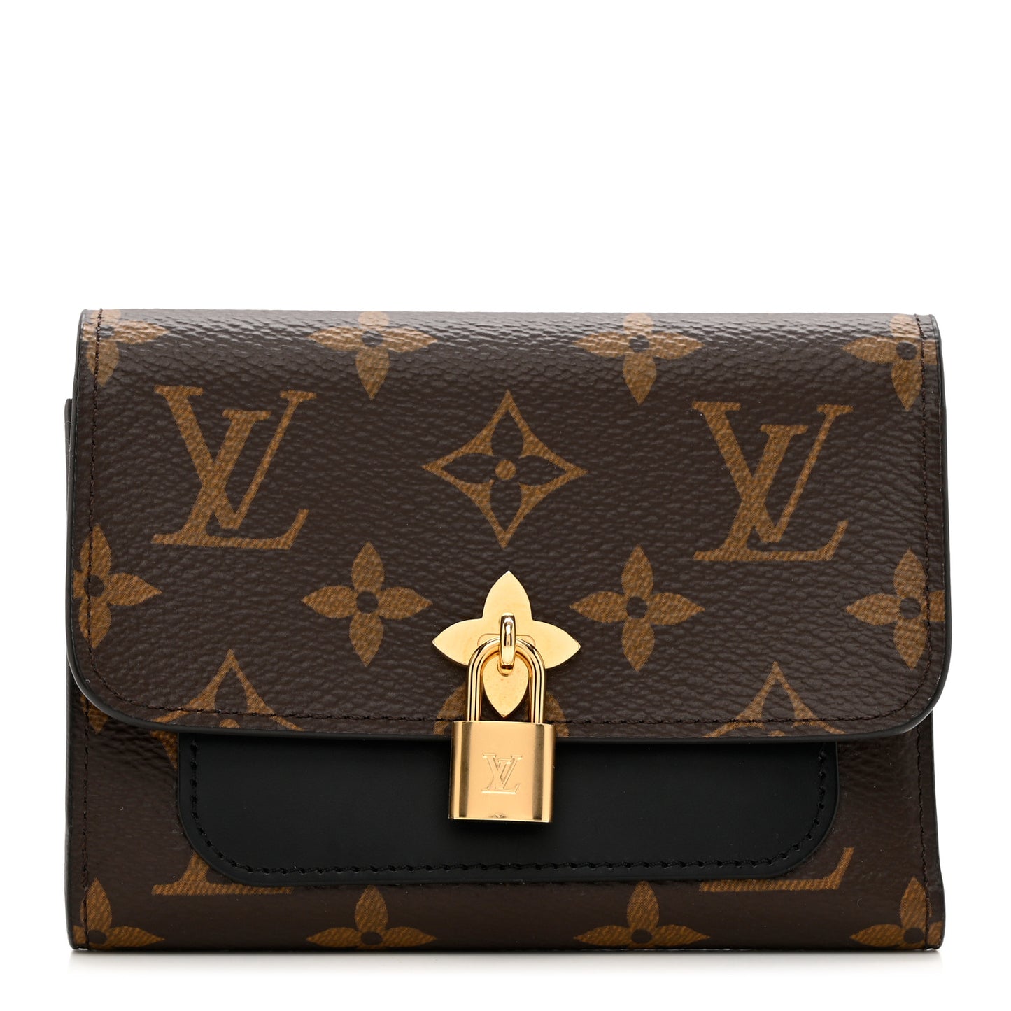 Monogram Flower Lock Compact Wallet Black