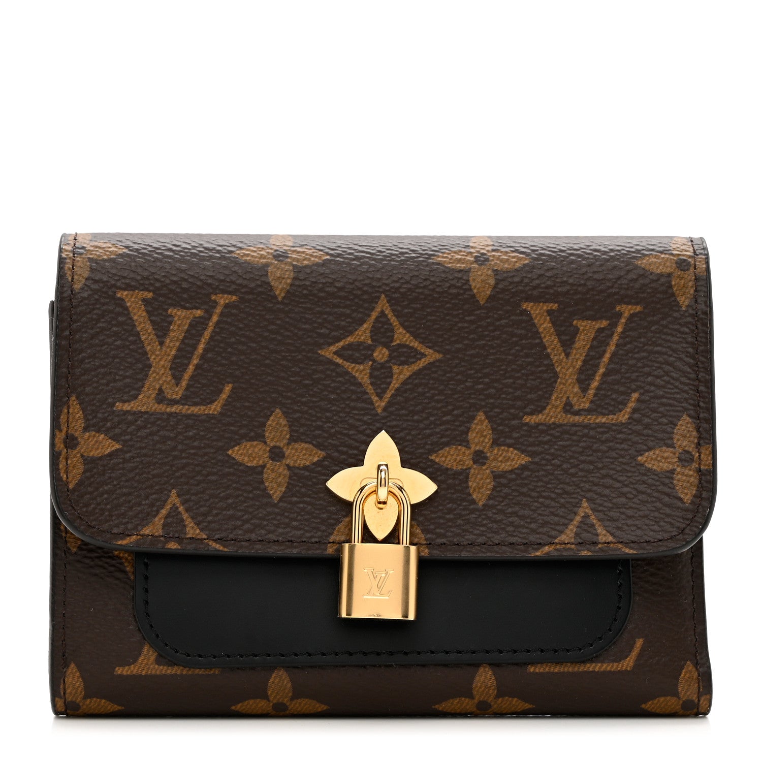 Louis Vuitton Monogram Flower Lock Compact Wallet Black 1 of 7