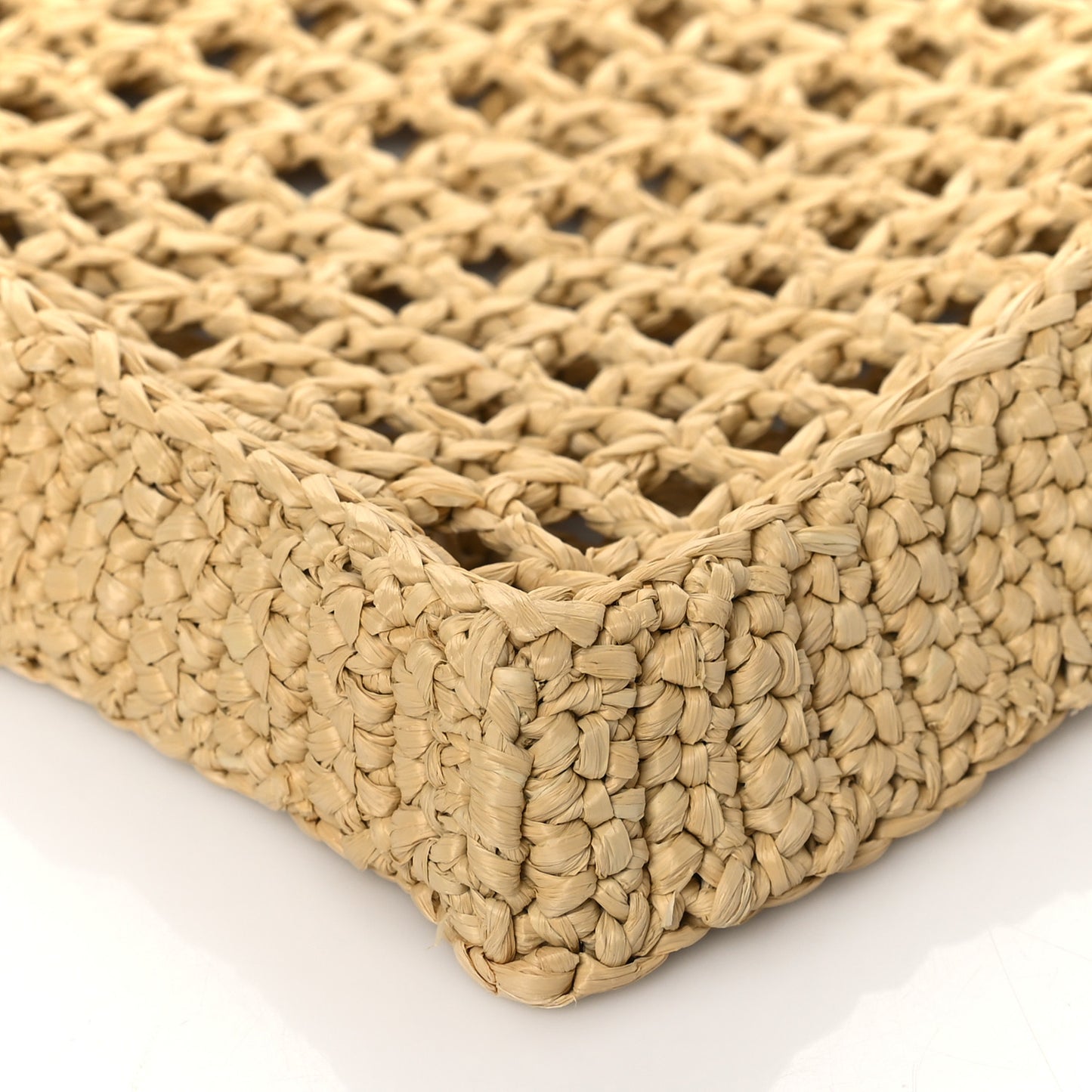 Yarn Raffia Effect Crochet Logo Embroidered Tote Bag Naturale