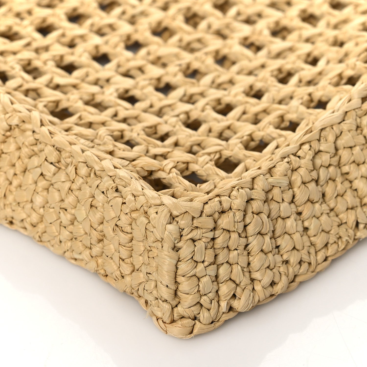 Prada Yarn Raffia Effect Crochet Logo Embroidered Tote Bag Naturale 8 of 9