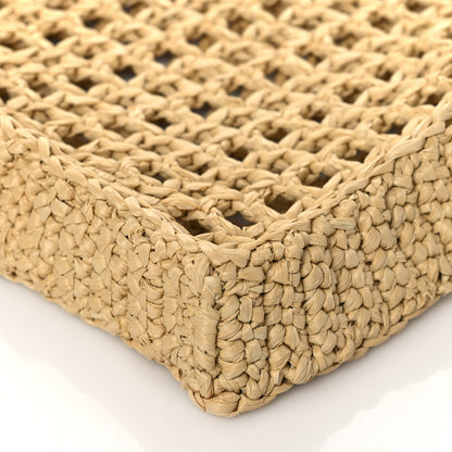 Prada Yarn Raffia Effect Crochet Logo Embroidered Tote Bag Naturale 8 of 9