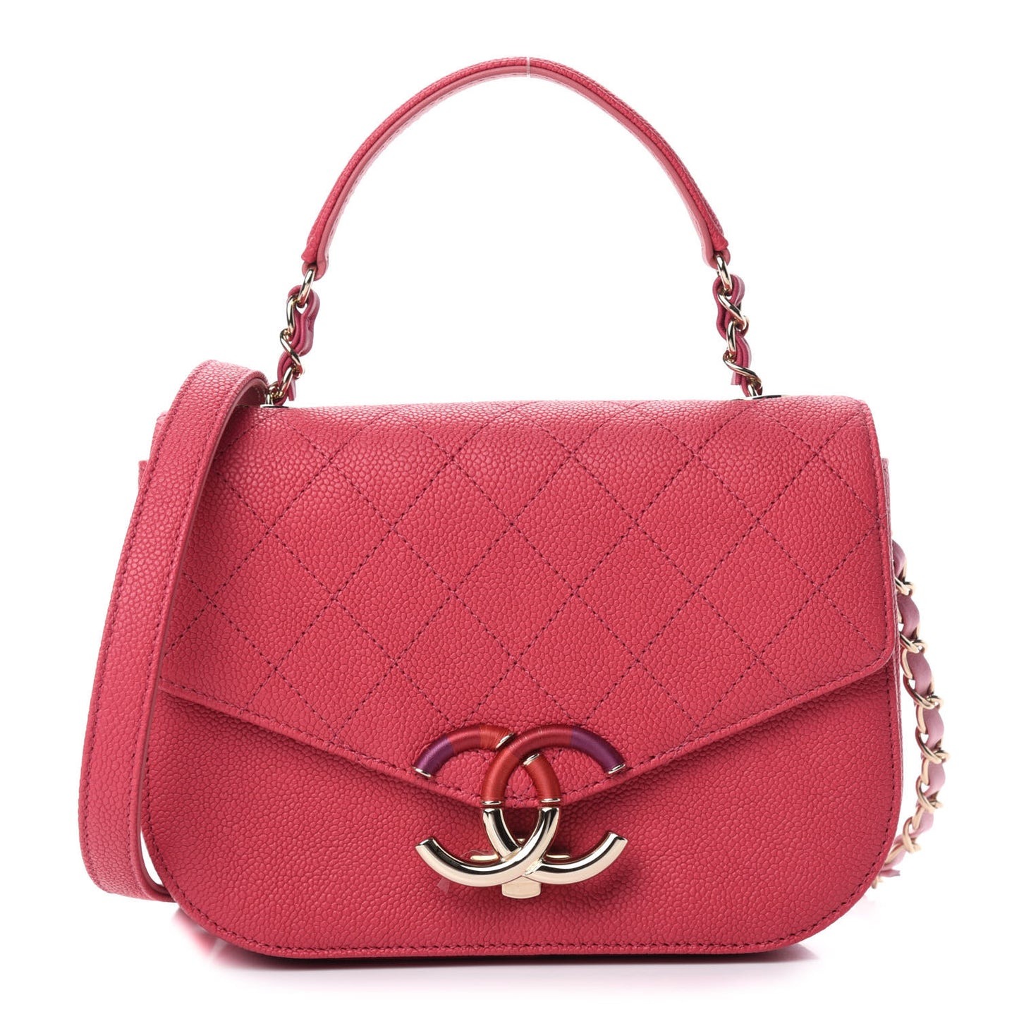 Grained Calfskin Quilted Small Cuba Top Handle Flap Pink