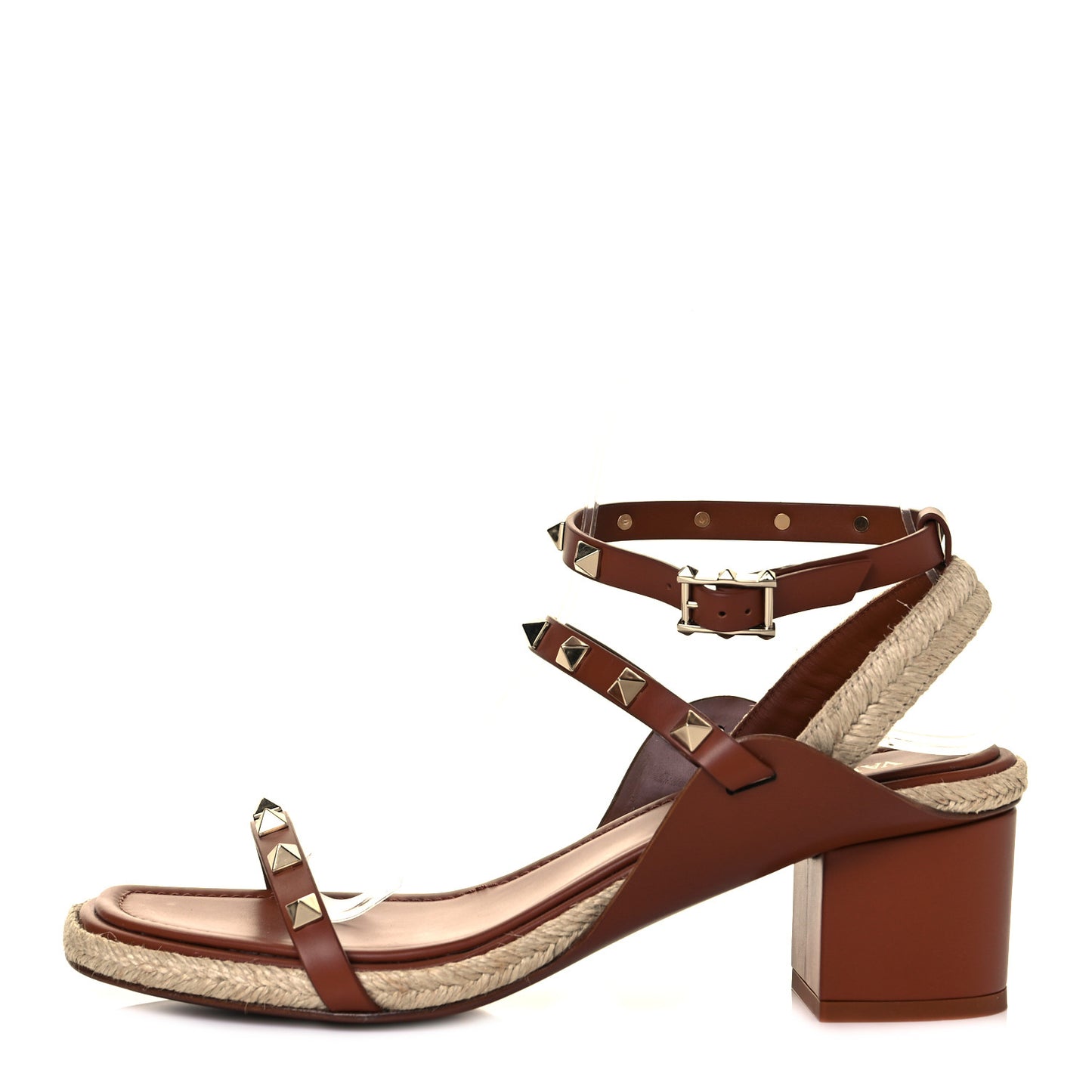 Calfskin Rockstud Ankle Strap Espadrille 10/60mm Sandals 38 Selleria