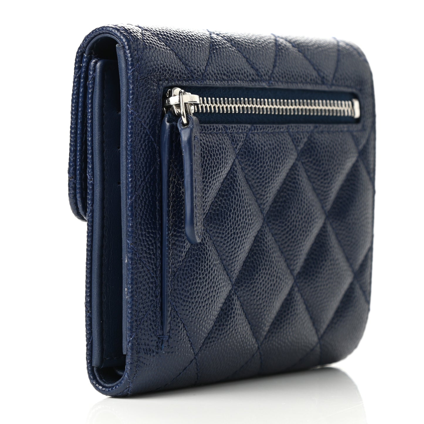 Caviar Quilted Compact Flap Wallet Navy
