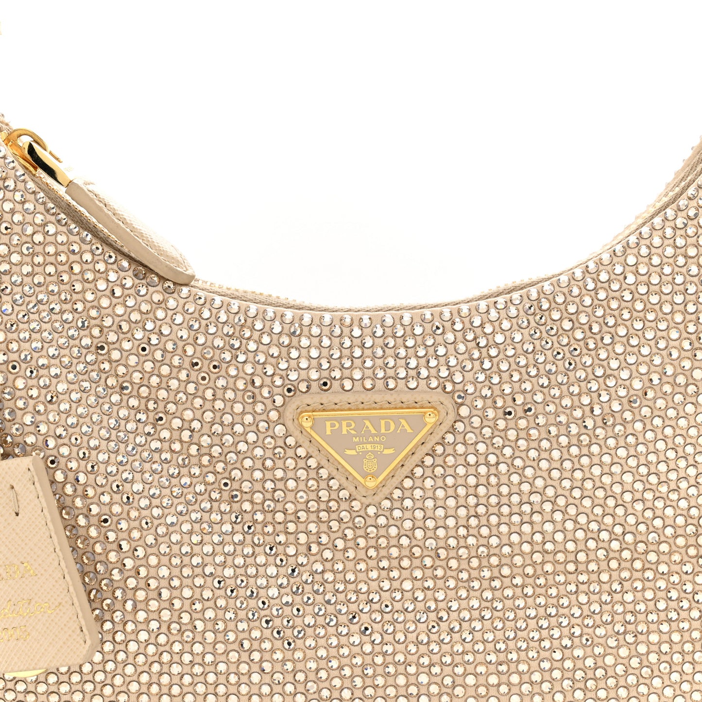 Satin Crystal Mini Re-Edition 2000 Bag Sabbia