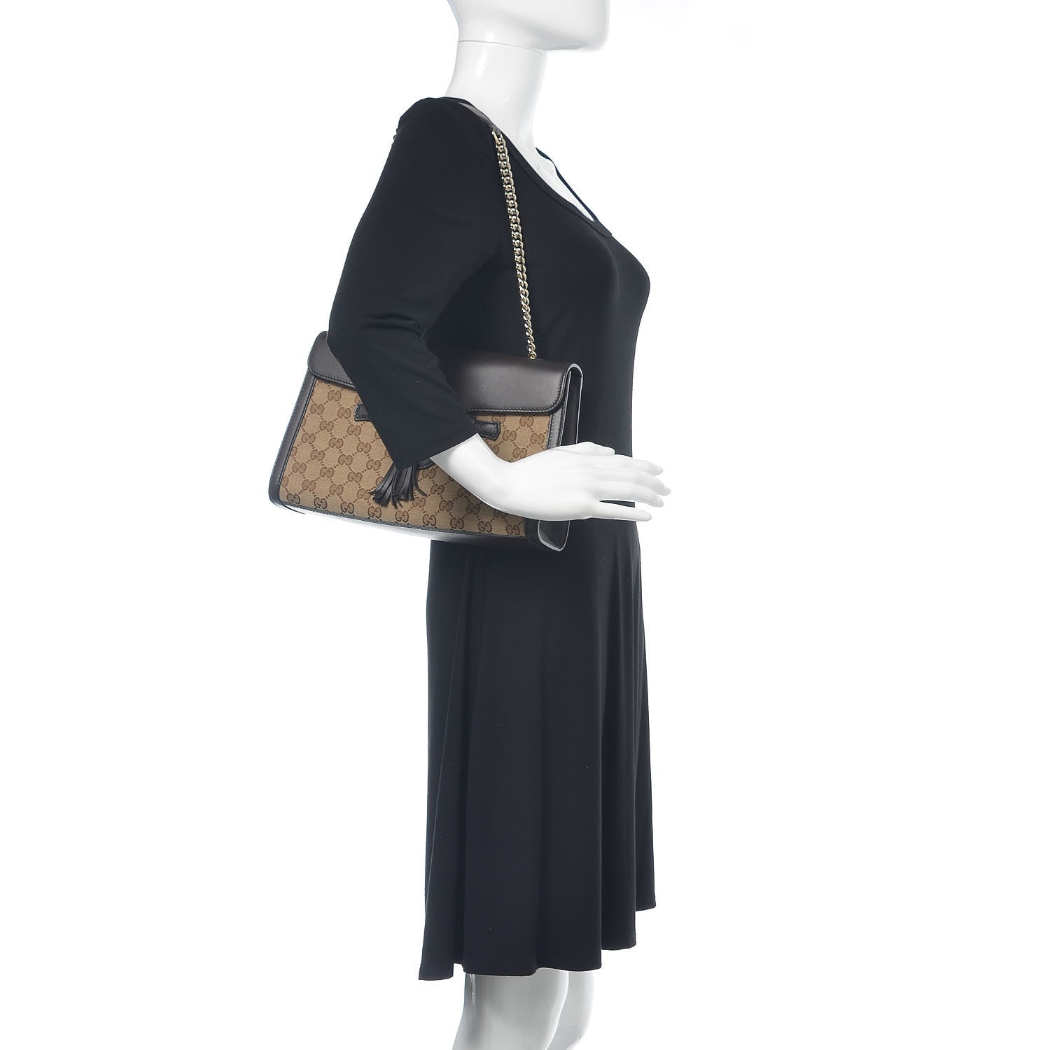 Gucci Monogram Margaux Calfskin Medium Emily Chain Shoulder Bag Beige Ebony Cocoa 2 of 15