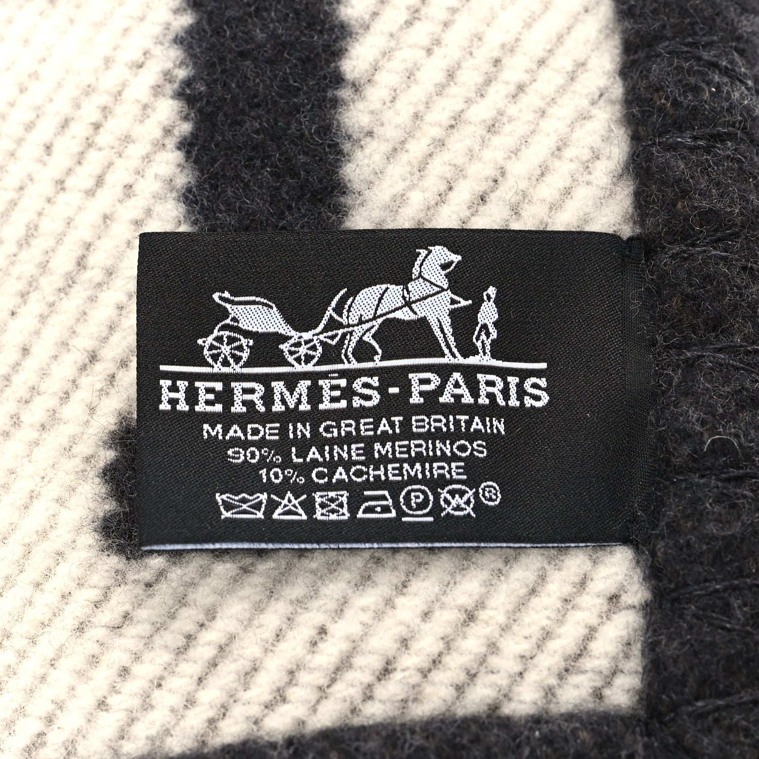 Hermes Wool Cashmere Avalon Signature Blanket Ecru Gris Fonce 4 of 5