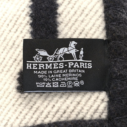Hermes Wool Cashmere Avalon Signature Blanket Ecru Gris Fonce 4 of 5