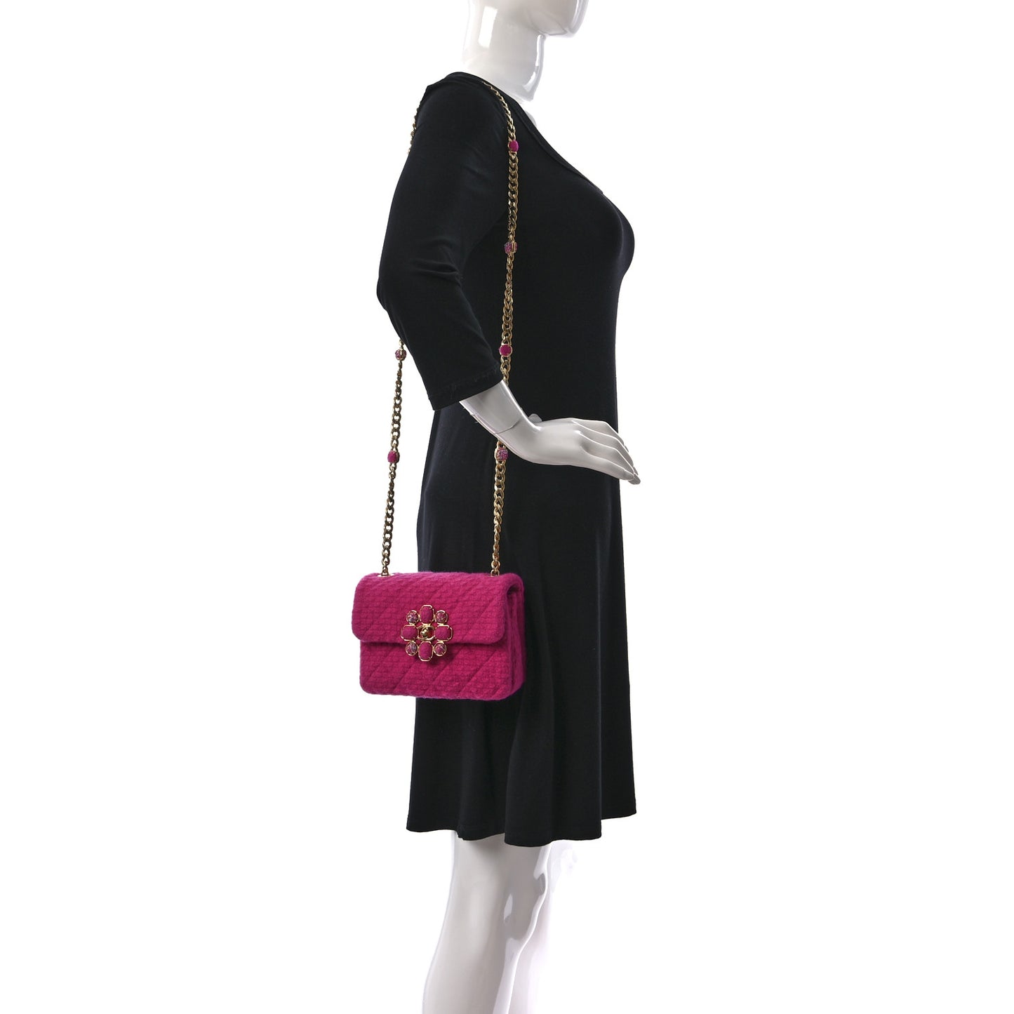 Cashmere Tweed Quilted Mini Bijoux Flap Fuchsia