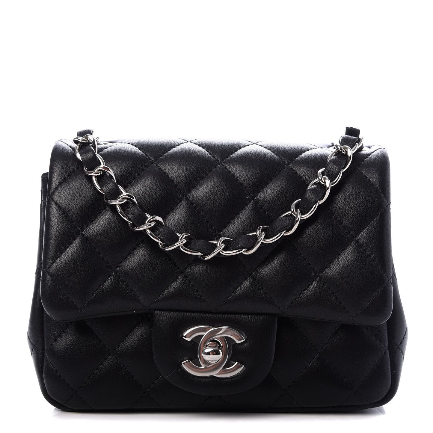 Lambskin Quilted Mini Square Flap Black
