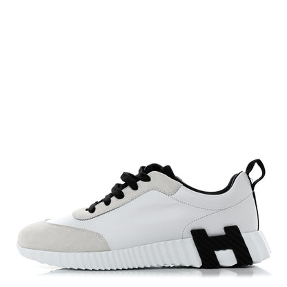 Hermes Calfskin Suede Goatskin Bouncing Sneakers 40 White Black 1 of 8