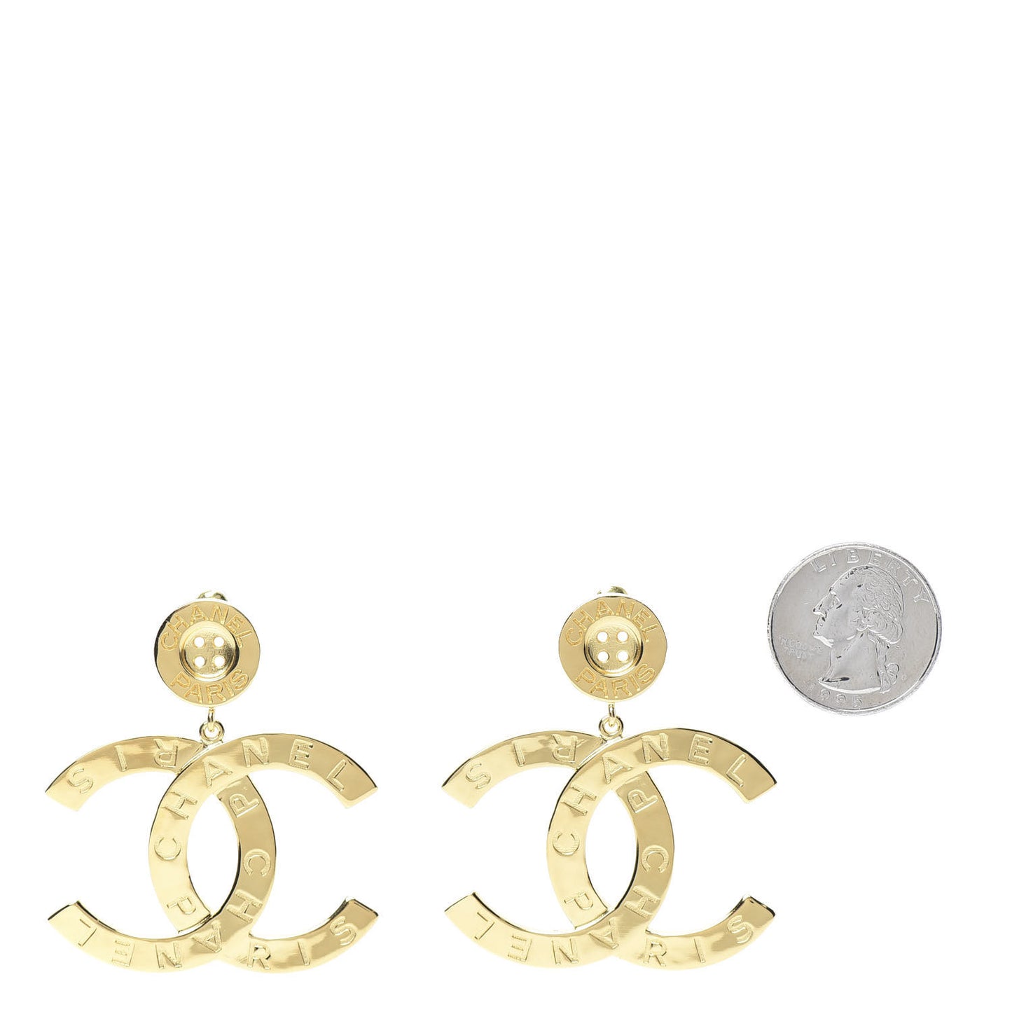 Metal Large Paris Button Earrings Gold