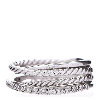 David Yurman Sterling Silver Pave Diamond 7mm Crossover Ring 49 5 1 of 5