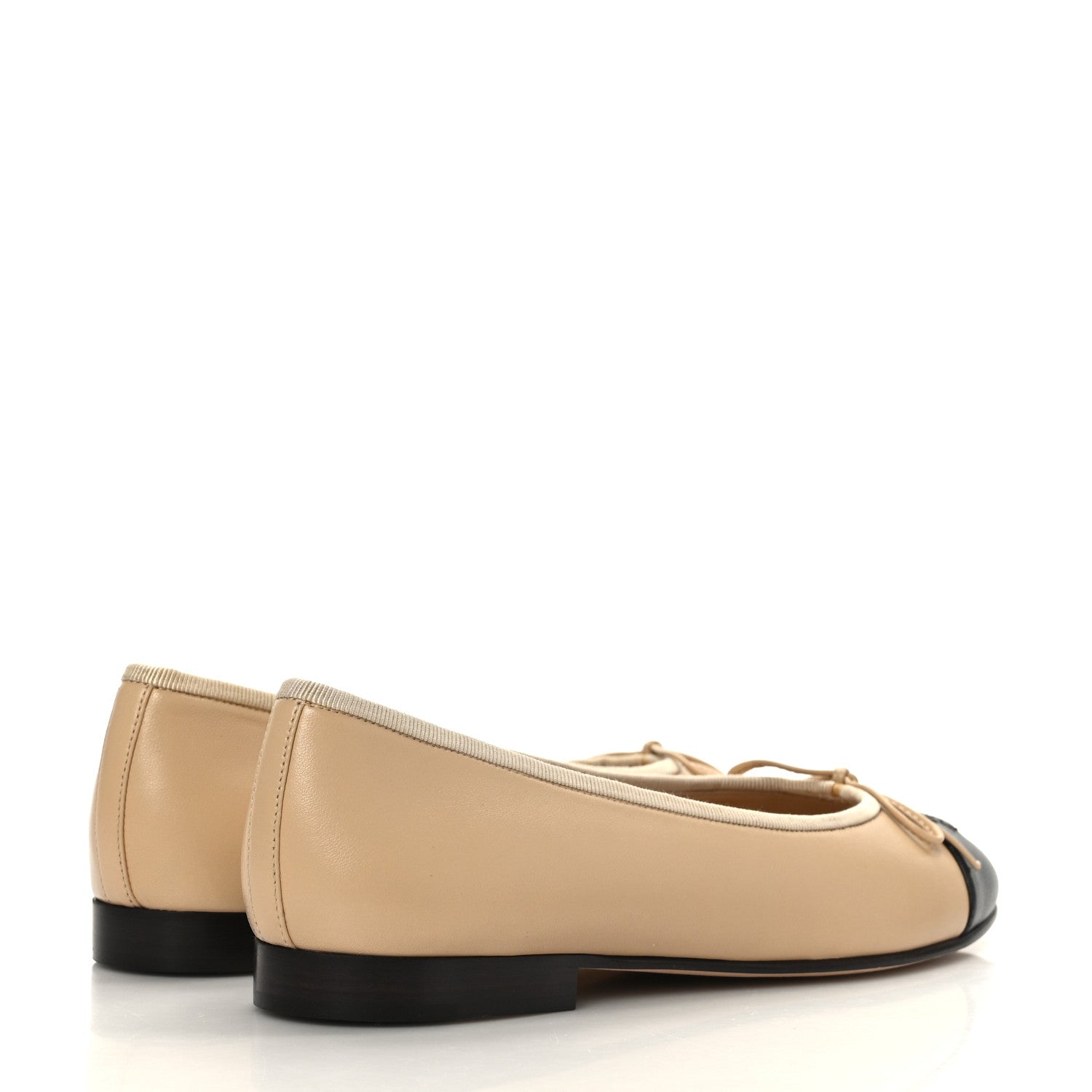 Chanel Lambskin Cap Toe CC Ballerina Flats 37.5 Beige Black 4 of 8