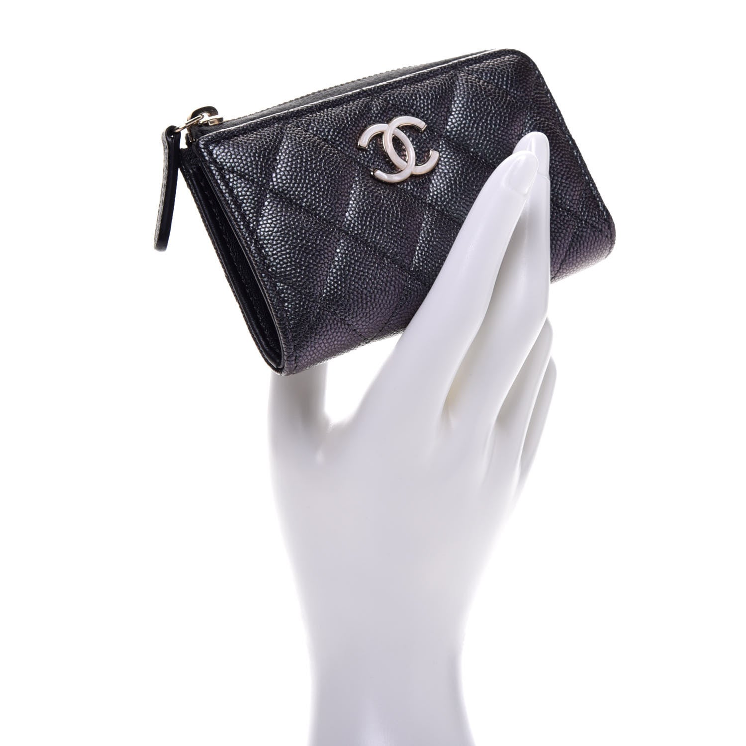 Chanel Iridescent Caviar Quilted Zipped Key Holder Case Black 2 of 9