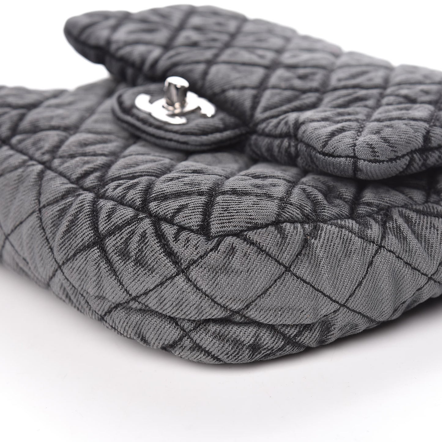 Washed Denim Quilted Small Denimpression Flap Grey Black