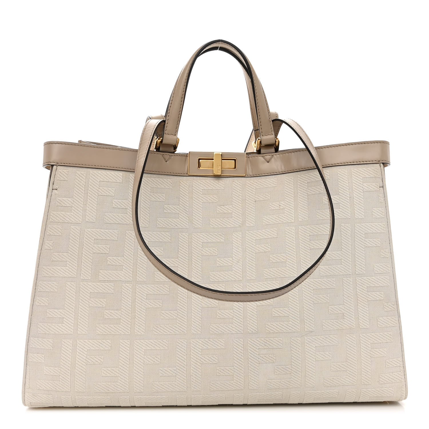 Fendi Canvas Vitello King FF Embroidered Medium Peekaboo X-Tote Poudre 1 of 12