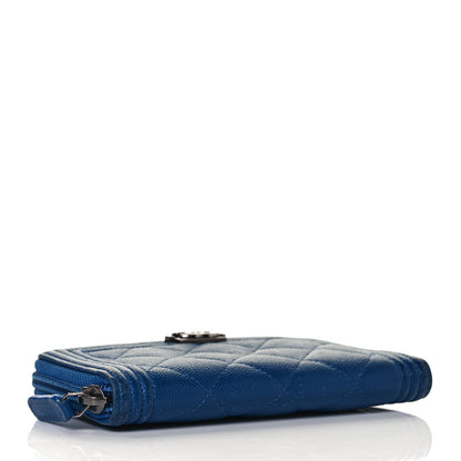 Chanel Caviar Quilted Boy Small Zip Around Wallet Blue 3 of 8