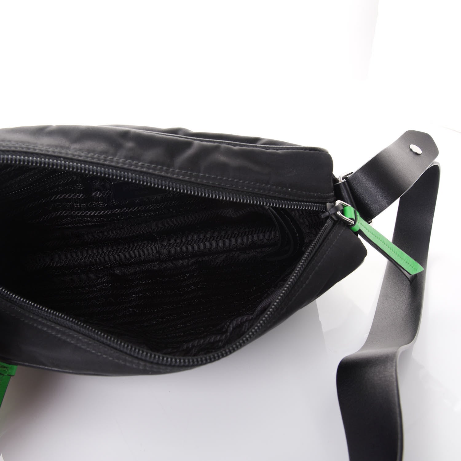 Prada Tessuto Nylon Studded New Vela Shoulder Bag Black Verde 5 of 10
