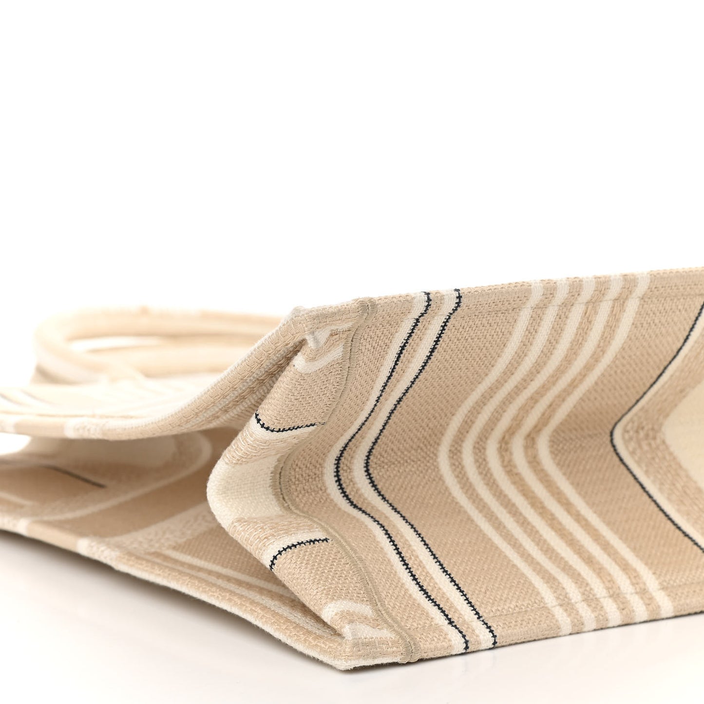 Canvas Embroidered Large Stripes Book Tote Beige